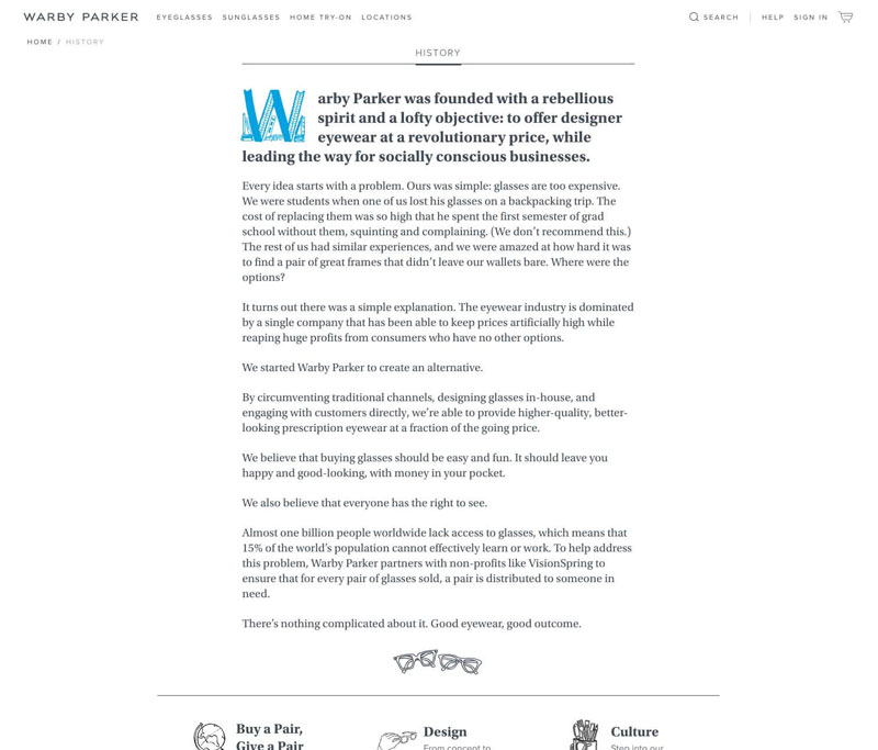 Warby Parker网站的关于我们页面